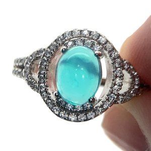Blue Opal 1.25ct Platinum Finish Solid 925 Sterling Silver Ring